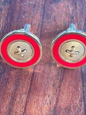 Vintage Mid Century Swank Orange Enamel Cuff Links